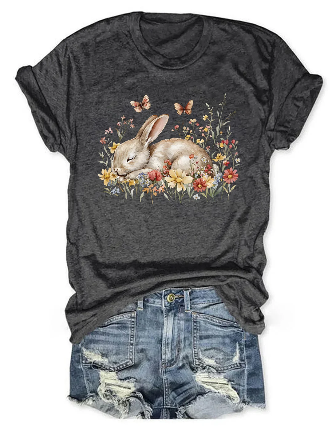 Boho Floral Bunny Rabbit T-shirt