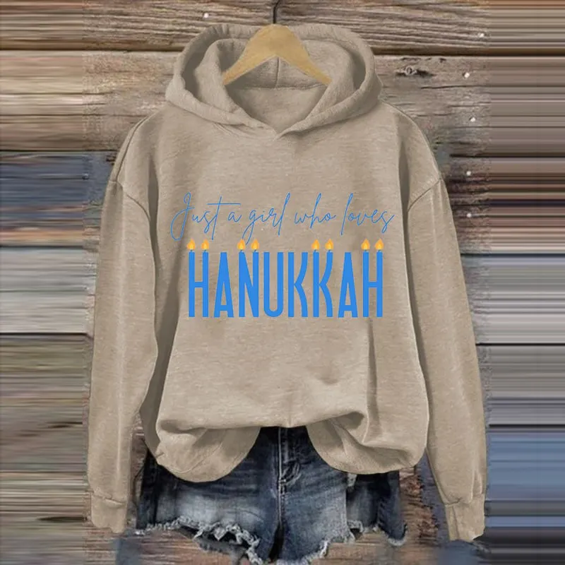 Women's Just A Girl Who Likes Hanukkah Print Casual Sweatshirt