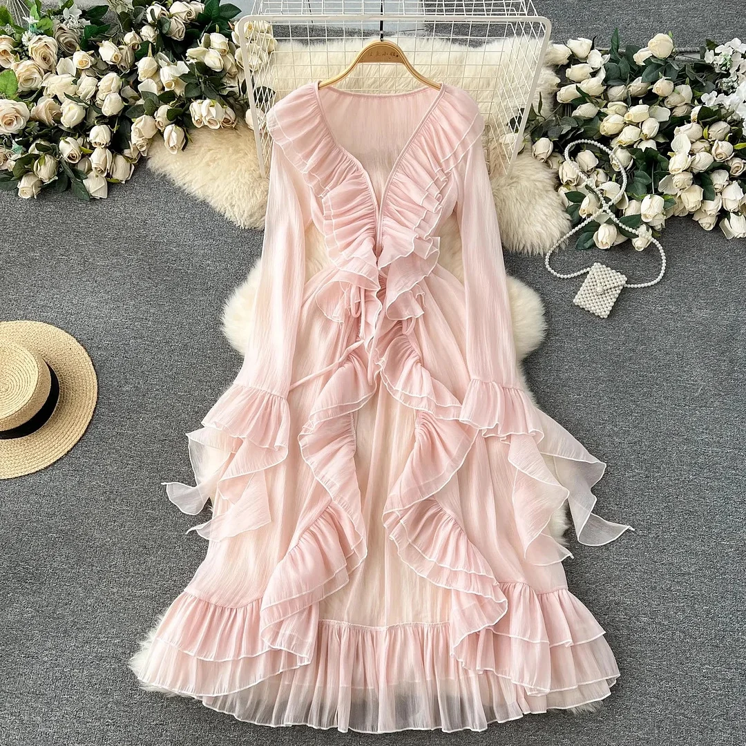 Toloer Pink Ruffles Sheer Rode Jacket-Outfit Ideas