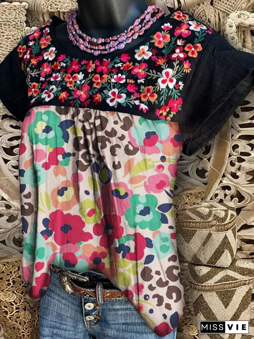 Shift Vintage Short Sleeve Printed Tops