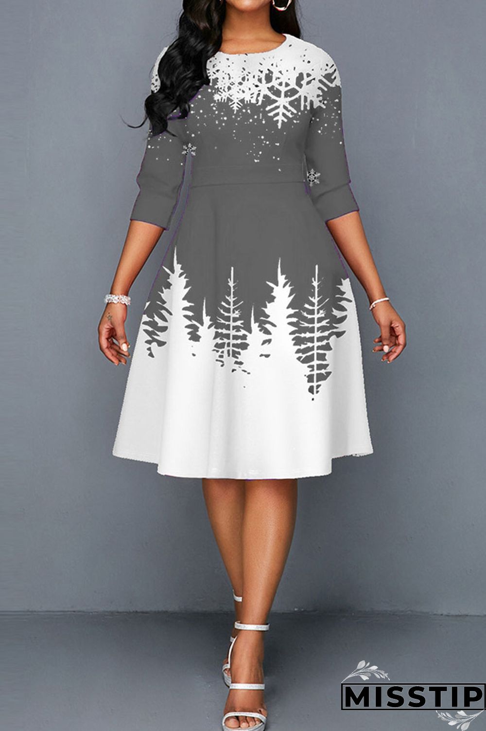 Blue Casual Print Patchwork O Neck A Line Dresses