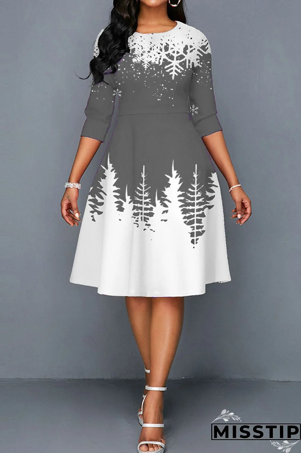 Blue Casual Print Patchwork O Neck A Line Dresses