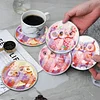 [Upgrade]6pcs/set DIY Diamond Painting Waterproof Case Classic Pink Owl Coaster Gift Decor Set