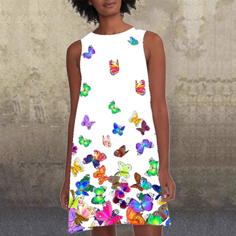 ⚡CHRISTMAS SALE⚡Colorful Butterfly Print Loose Sleeveless Dress