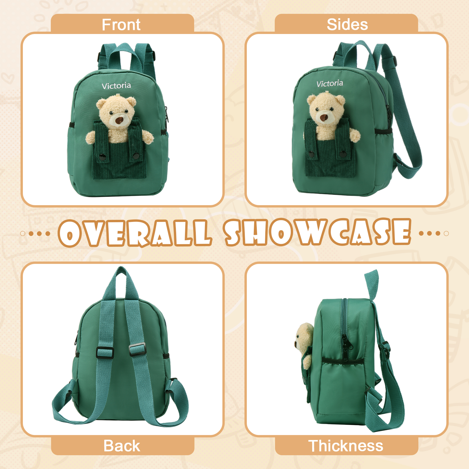 Personalised Bear School Bag Custom Name Canvas Backpack Back To School Gift for Kids-Jessemade AU