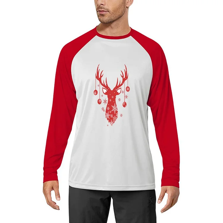 Men's Long Sleeve T-Shirt Christmas Red Reindeer Snow  customized, personalized, gift