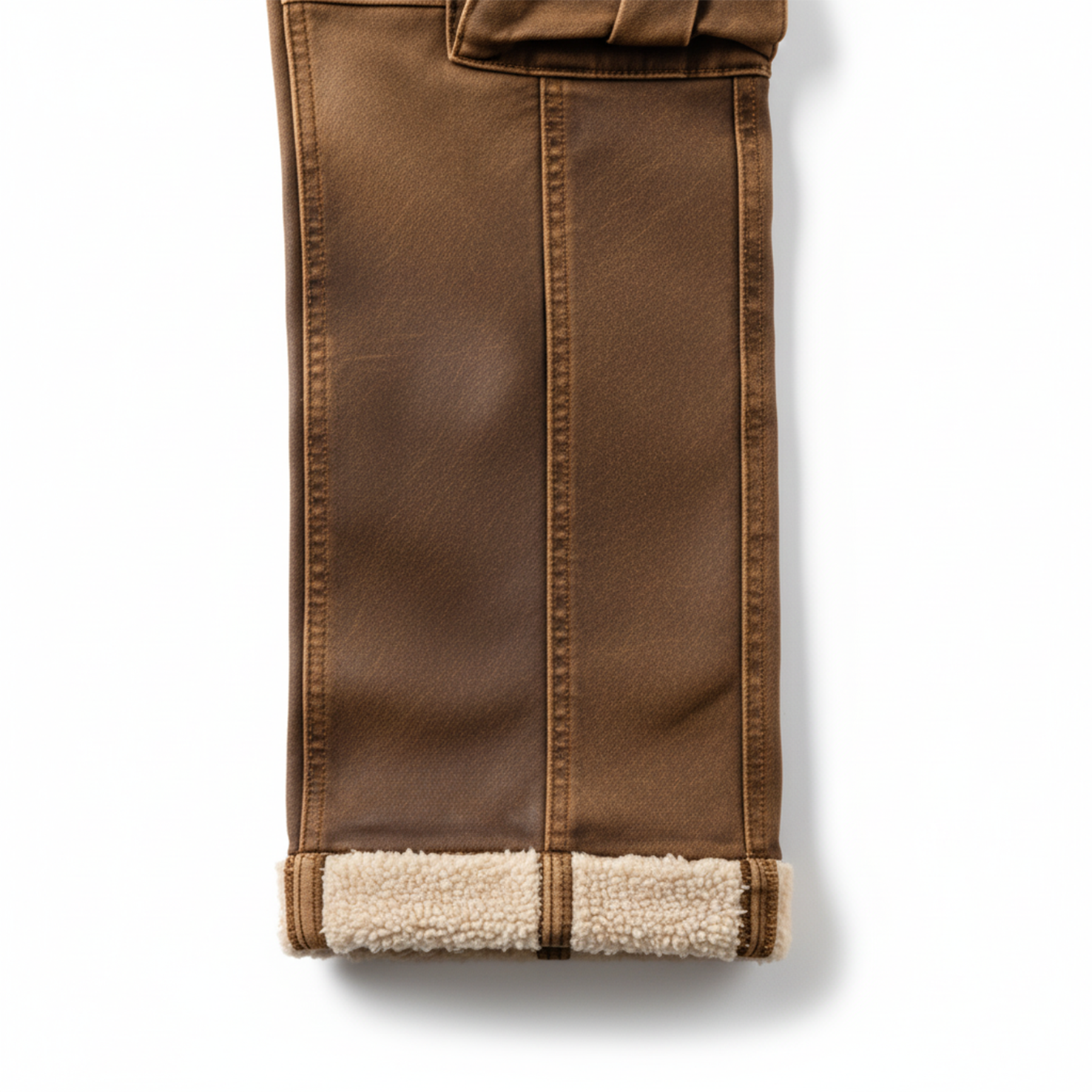 Men's Vintage Brown Leather Cargo Trousers With Wool Decoration