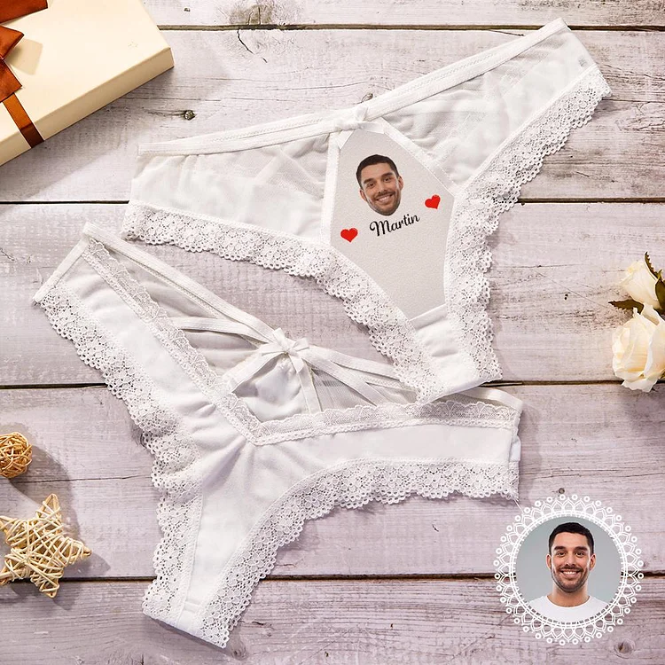 Custom Sexy Lace Thong White Lace Thong Add Boyfriend Face and Name