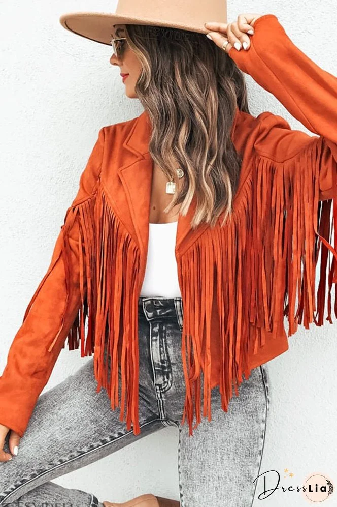 Long Sleeve Faux Suede Tassel Jacket