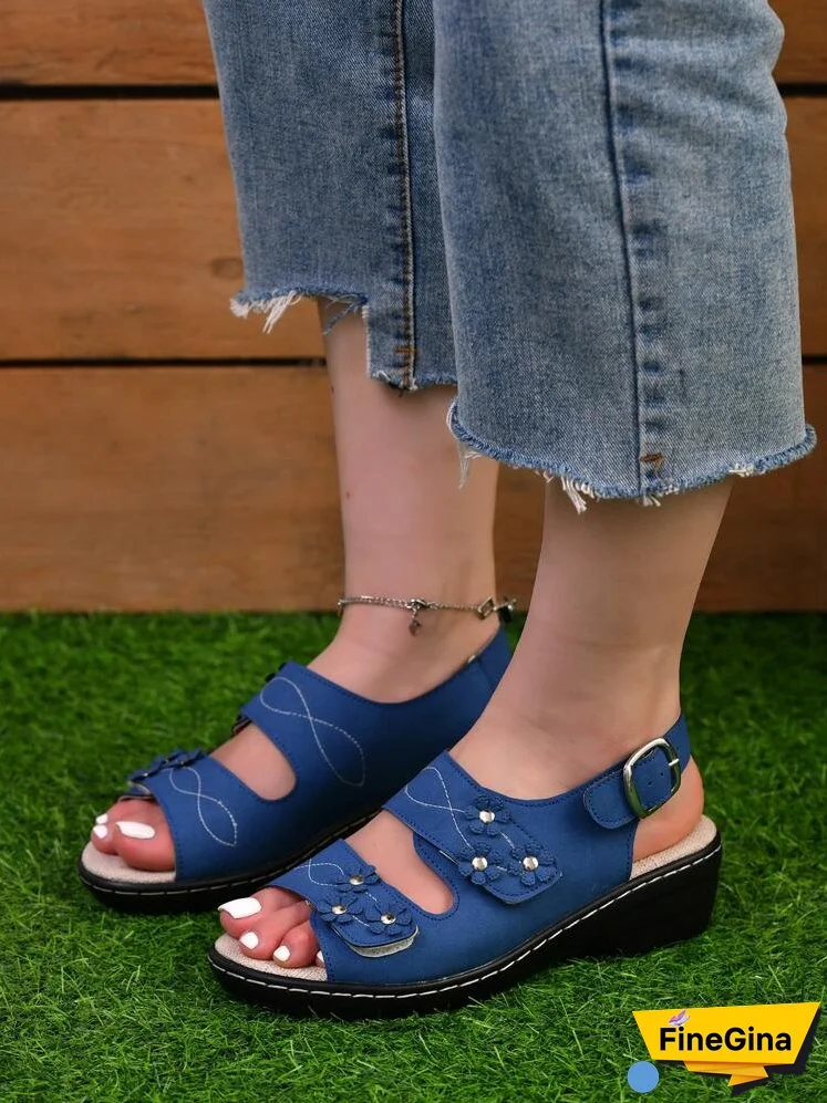 Women Appliques Decor Cut Out Slingback Wedge Sandals, Fashion Summer Sandals