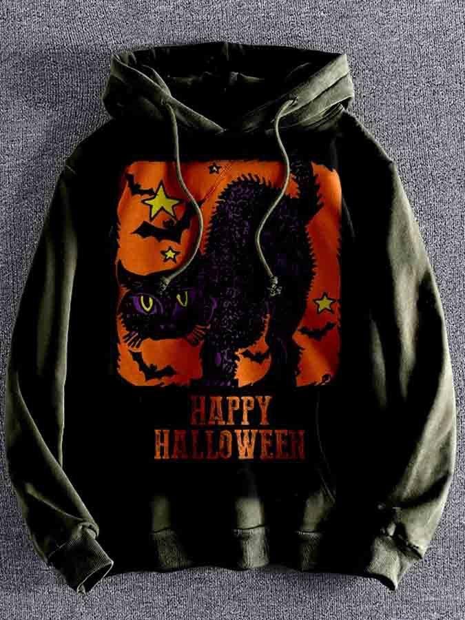Men's Evil Cat Halloween Print Hoodie