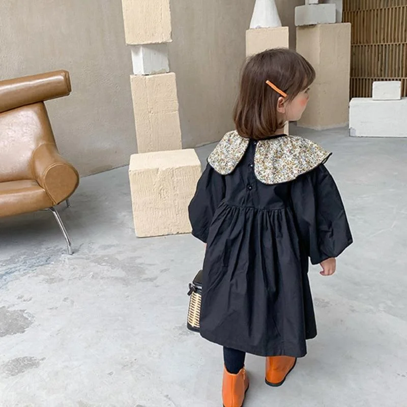 New Black Baby Spring Summer Girls Dress Kids Teenagers Children Clothes Outwear Special Occasion Long Sleeve High Quality