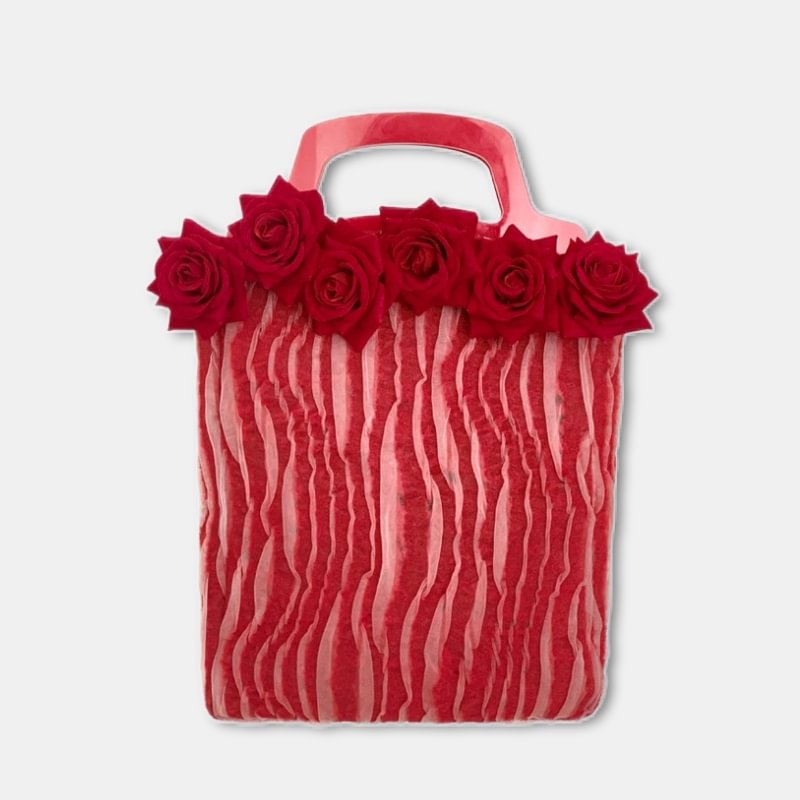 Retro Rose Pleated Red Handbag