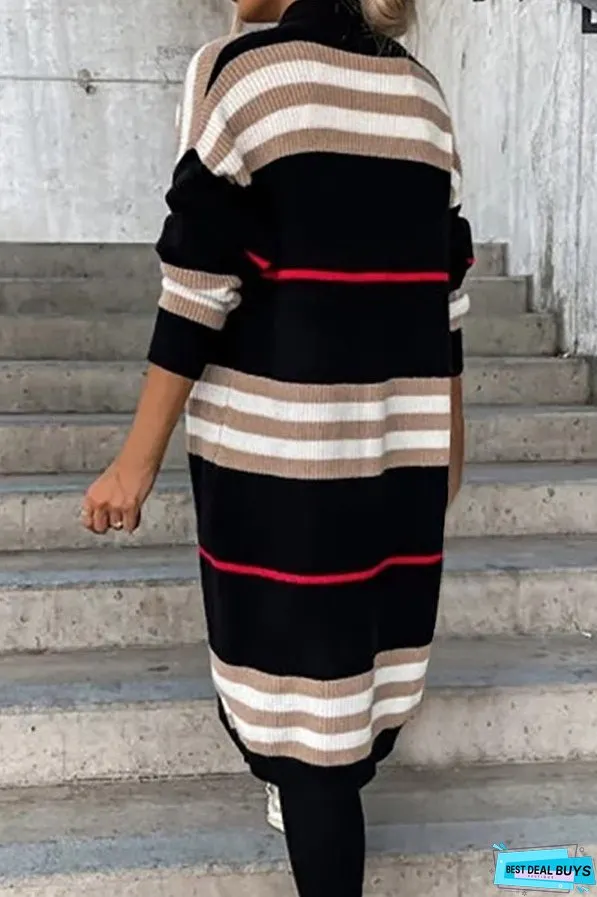 Casual Street Striped Patchwork V Neck Outerwear