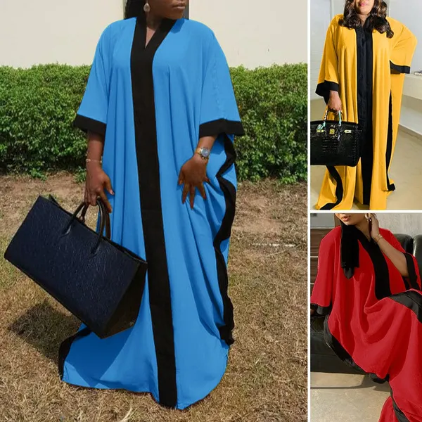 Womens Sleeve Necks Casual Loose Solid Colors Asymmetrical Kaftan Dresses Robes Longues