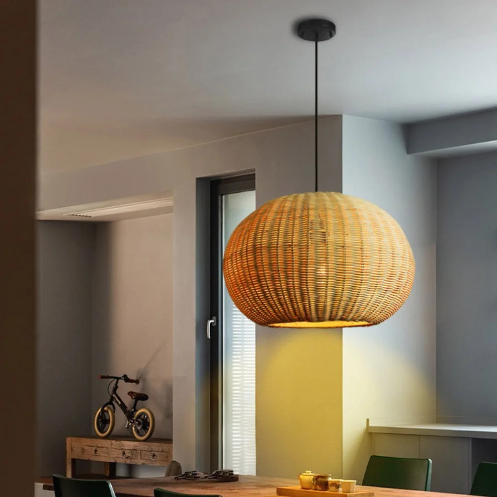 Retro Hademade Rattan Ball Pendant Light Lampshade For Dining Room