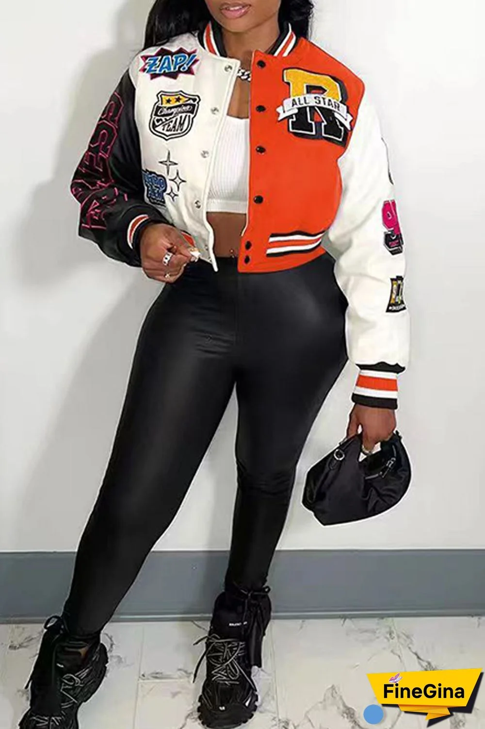 Red Casual Print Patchwork O Neck Outerwear