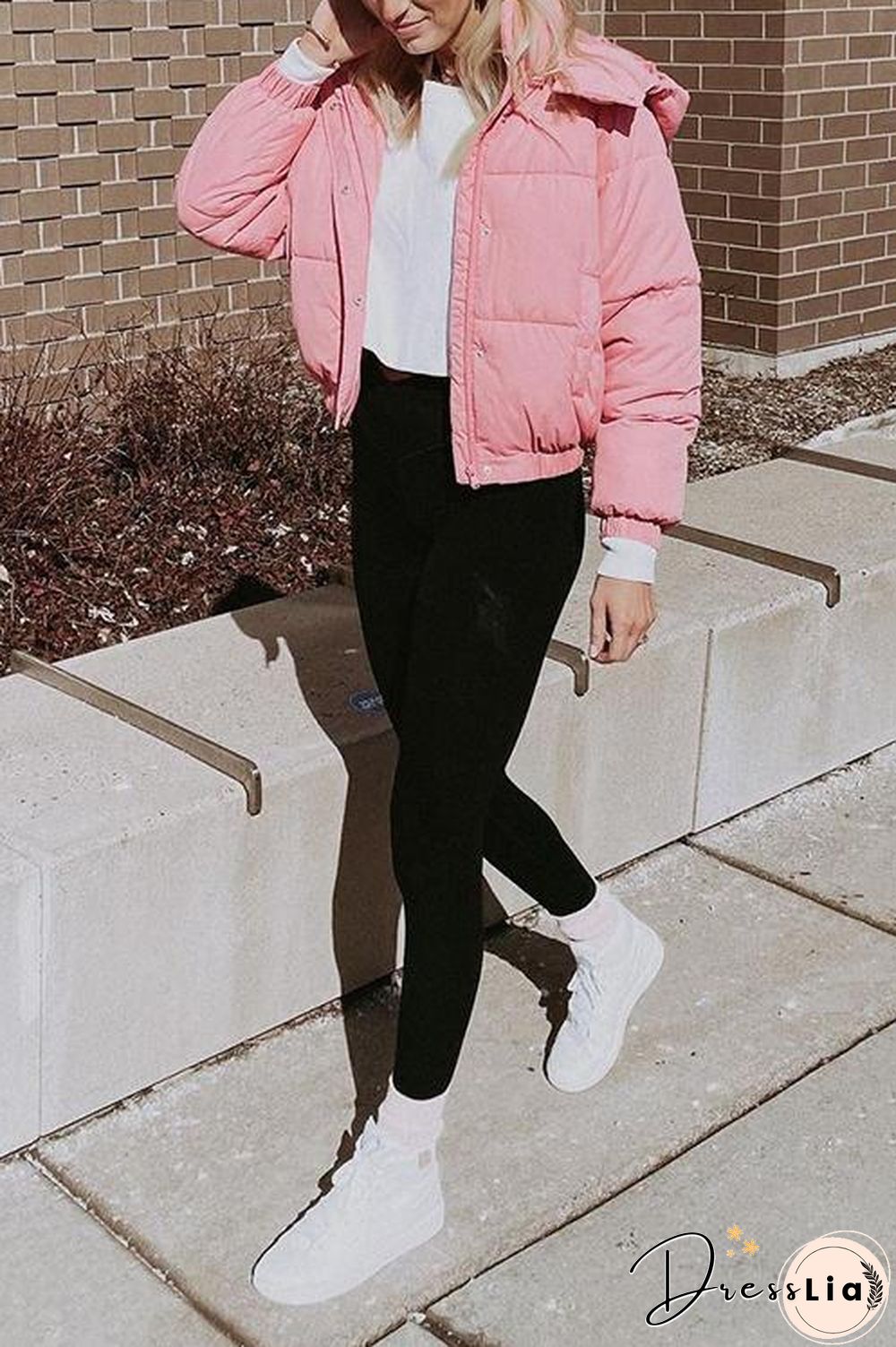 Zipper Button Hooded Coat