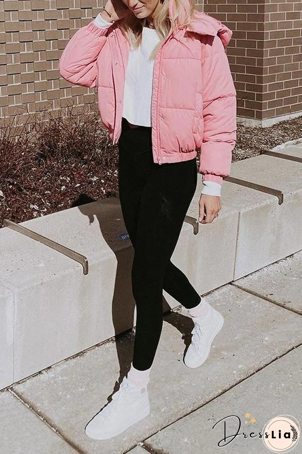 Zipper Button Hooded Coat