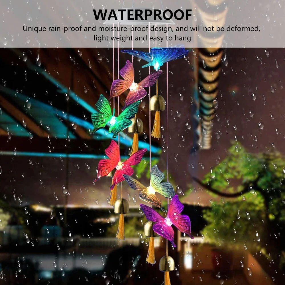 Solar Butterfly Wind Chime Night Light Outdoor Garden Decor