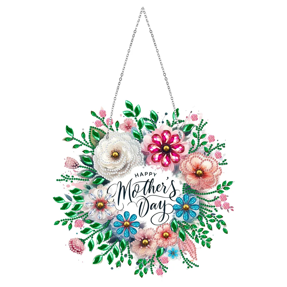 DIY  Mother Day Wreath Single-Side Diamond Art Hanging Pendant for Home Wall Decor