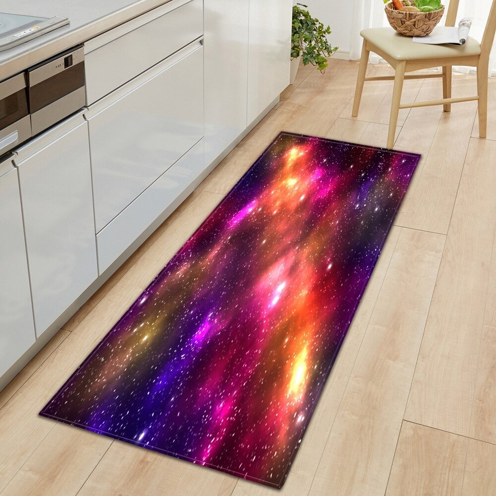 Kitchen Carpet Entrance Doormat Waterproof 3D Cosmic Starry Sky Pattern Home Bedroom Floor Mat Hallway Bathroom Anti-Slip Rugs