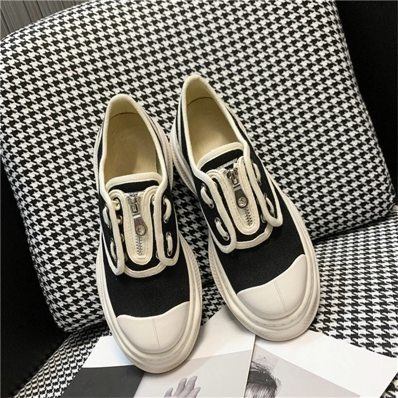 Retro Ladies Canvas Shoes Zapatillas Mujer Casual Flat Platform Shoes Mixed Colors Sneakers Women Round Toe Cozy Female Shoes