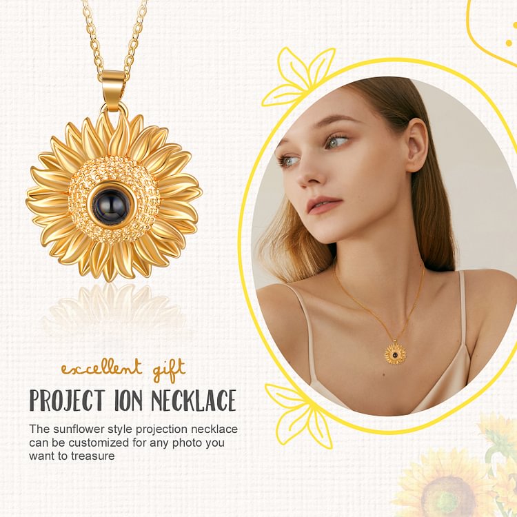 Personalized Sunflower Projection Necklace Custom Photo Necklace Creative Gift