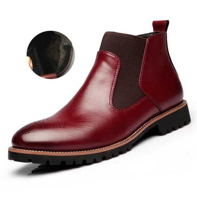 Men Chelsea Boots Slip-on Waterproof Ankle Boots Men Brogue Fashion Boots Microfiber Leather shoes Big Size 38-46