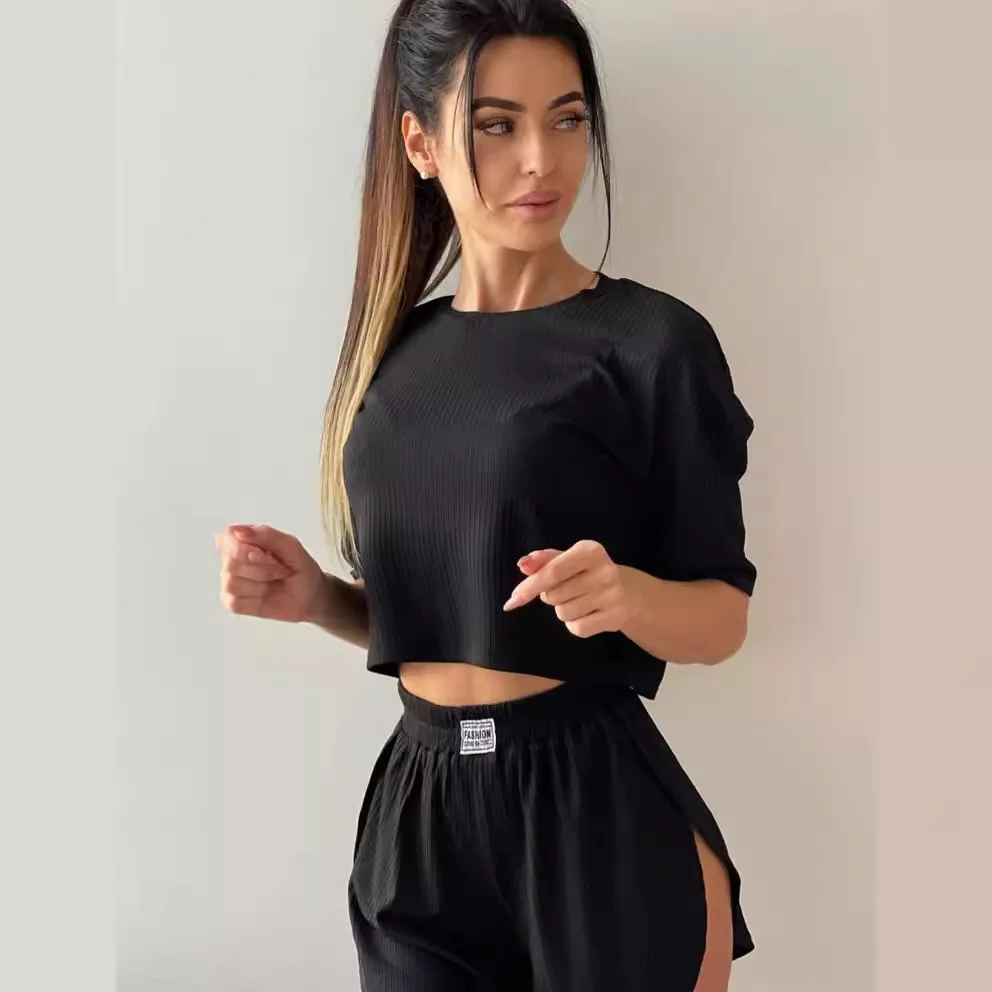 Nigikala Nigikala Women's Spring Summer Fashion Short Collar T-Shirt Blouse Shorts Two Sets Of Women