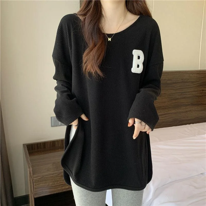 Uveng Uveng T-Shirt Women Spring And Autumn Winter 2023 New Loose Show Thin Foreign Style Versatile Embroidered Plus-Size Bottom Shirt Jacket