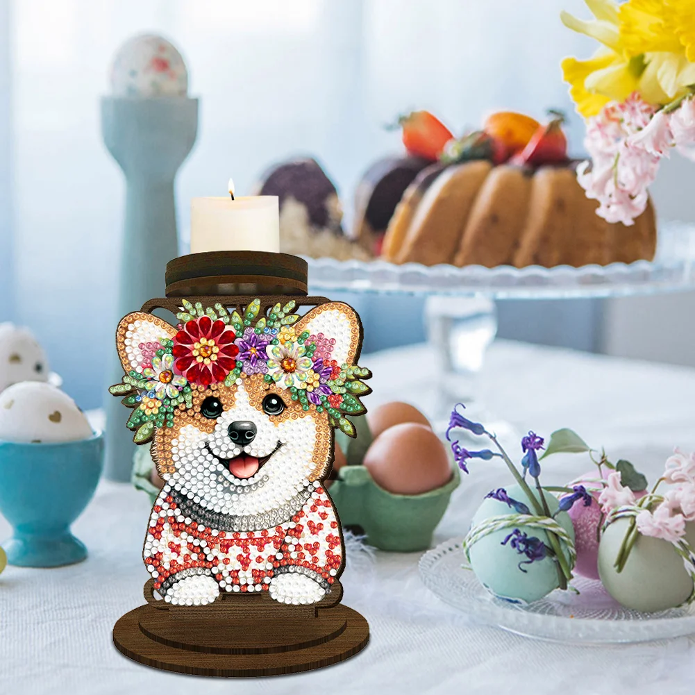 Flower Puppy 5D DIY Diamond Painting Candle Holder Ornaments for Art Crafts