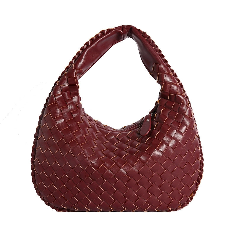 Women’s Medium Pu Leather Solid Color Streetwear Weave Dumpling Shape Zipper Handbag