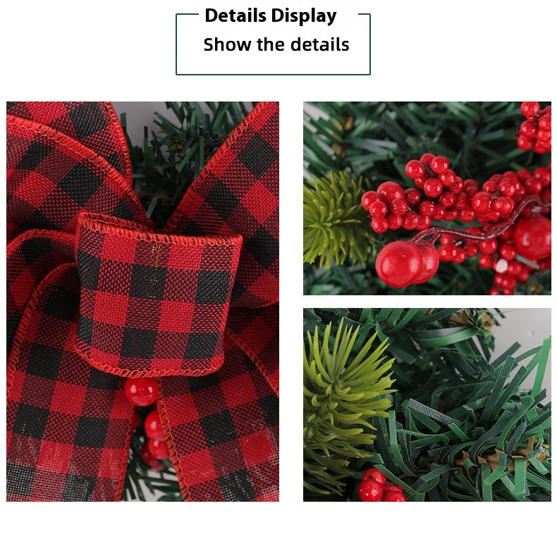 Tegooe Classic Red Plaid Bow Christmas Wreath - 16 Inch