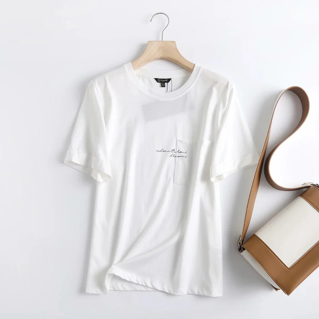 Christmas Gift Withered England High Street Letter Print Pockets Cotton Harajuku Tshirt Summer T Shirt Women Camisetas Verano Mujer 2023 Tops