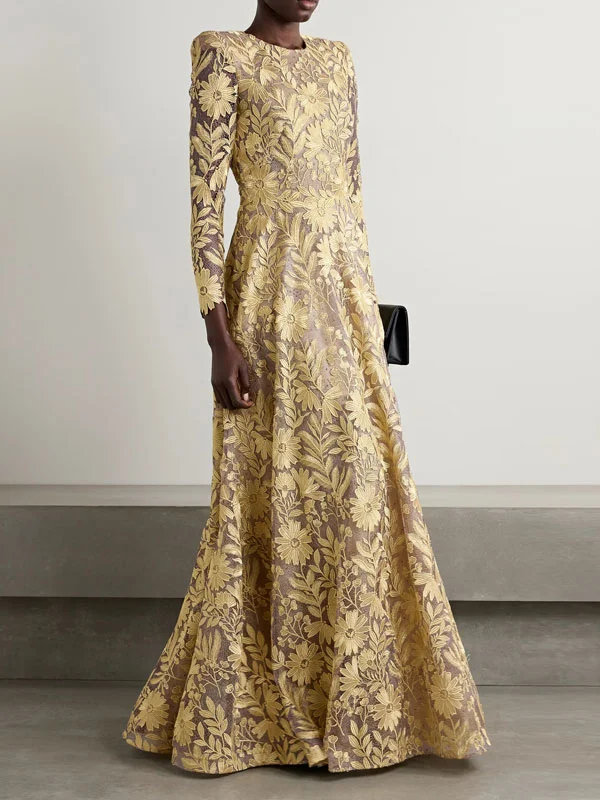Metallic Appliquéd Embellished Tulle Gown
