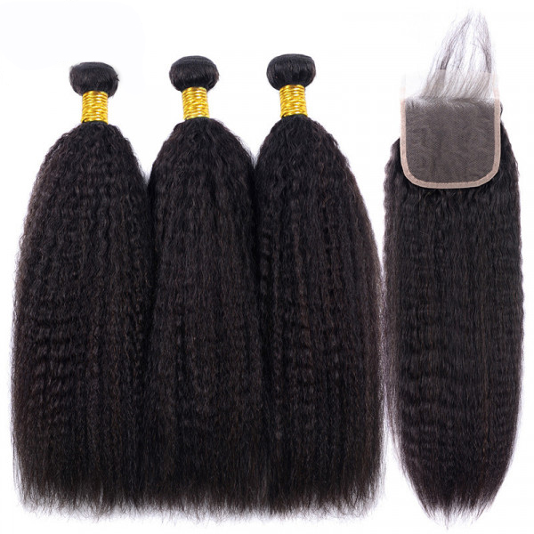 Kinky Straight 3PCS Bundles & 1PC Closure or Frontal – 5×5, 13×4 & 13×6 | 100% Human Hair | HD Lace Wig | Boruihair