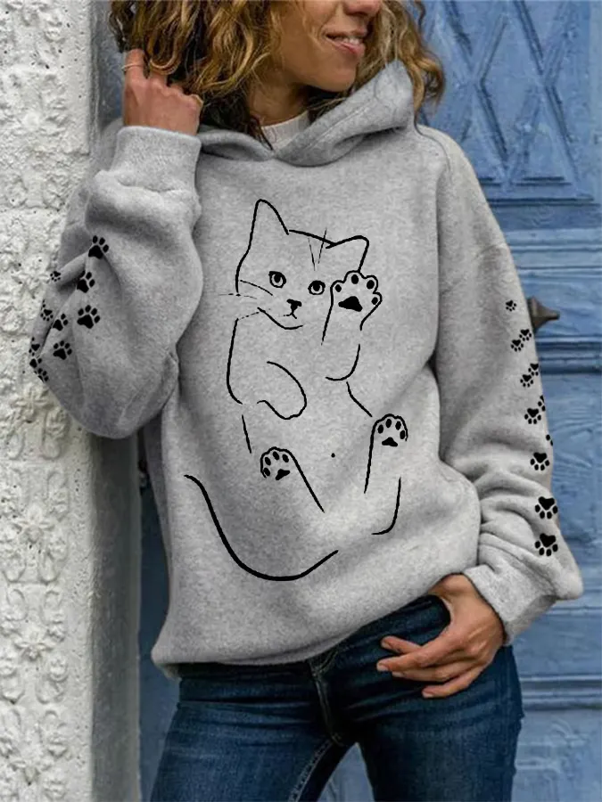 Women's Cute Cat Graphic Cat Lovers Casual Hoodie