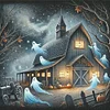 (Multi-Style)Halloween Haunted House-11CT Stamped Cross Stitch 50*50cm/19.69*19.69in tapestrymarket