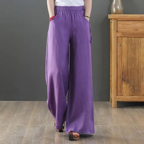 Casual Pants Women Linen Casual Ins S-3XL Female Elegant Popular Spring Baggy Ulzzang Drawstring Wide Leg Trouser 21 Colors Chic