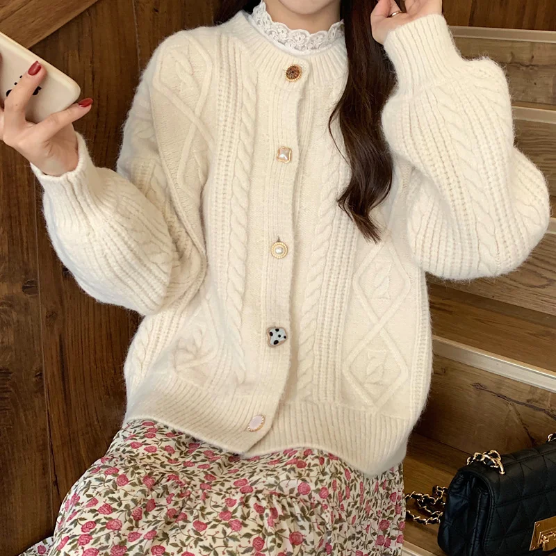 Ueong Ueong Wear Light Ripe Wind Knit Cardigan Women's Autumn Winter New Loose Korean Round Collar Soft Waxy Sweater Coat Female