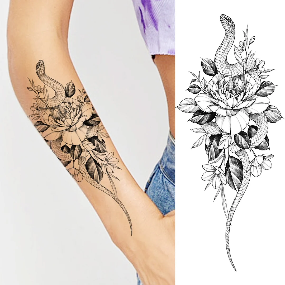 Realistic Snake Unique Forearm Temporary Tattoos For Men Adult Serpent Moon Fake Tattoo Waterproof Body Art Painting Tatoo Paper