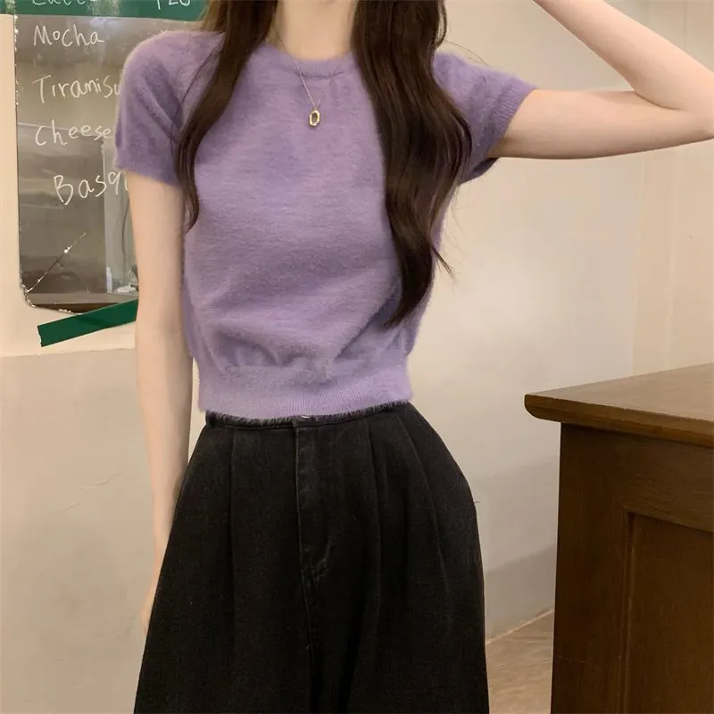 Uveng Uveng Shoulder Short Sleeves Short-Sleeved T-Shirt Repair Summer Slim New Design With Stylish Tops Hottie