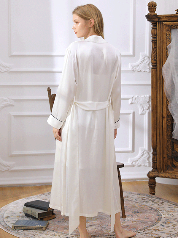 Realsilklife Classic Plain White Silk Robe