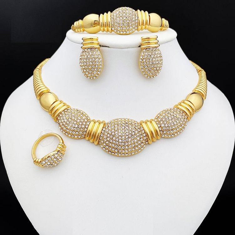 Brazilian Gold Plated Jewelry Set For Women Thick Necklace Earrings Beautiful Wedding Party Gift