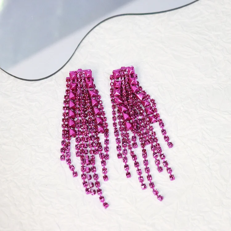 Party Rose Red Geometric Drilling Fringe Earrings