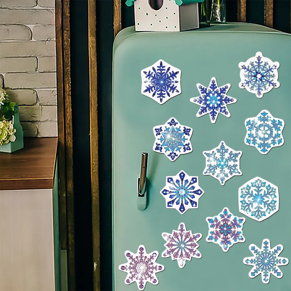 12pcs DIY Snowflake Diamond Painting Magnets Refrigerator for Adult Kid Fridge Car