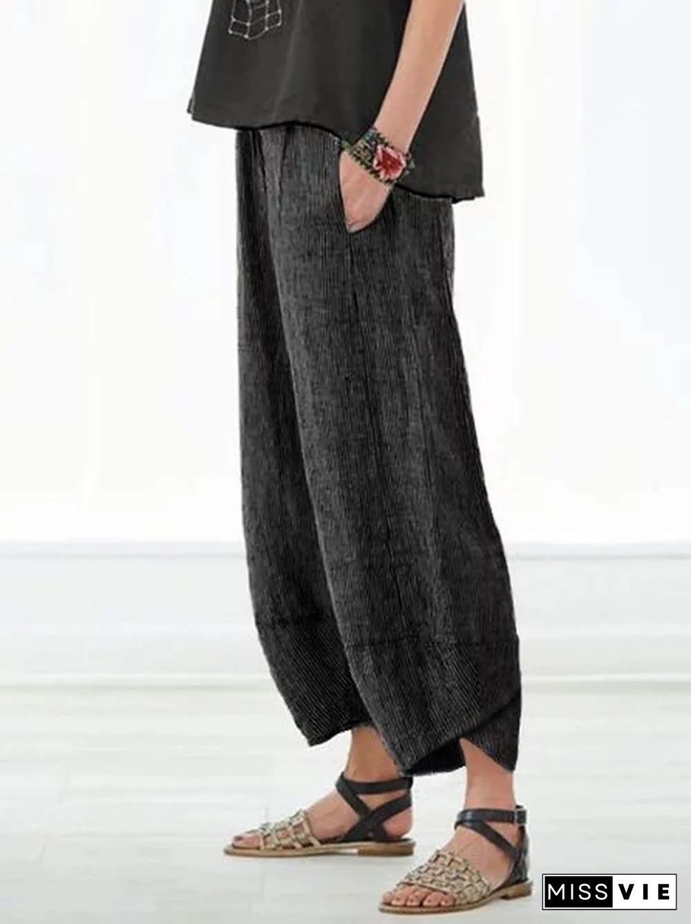 Summer Pockets Striped Casual Capri Pants