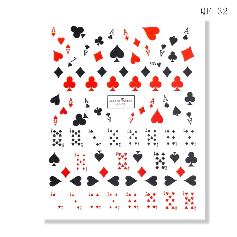 1 Pcs 13x8.7cm Colorful Playing Card Nail Sticker 3D Square Plum Blossom Full Color DIY Nail Decals Nail Slider Art Deco