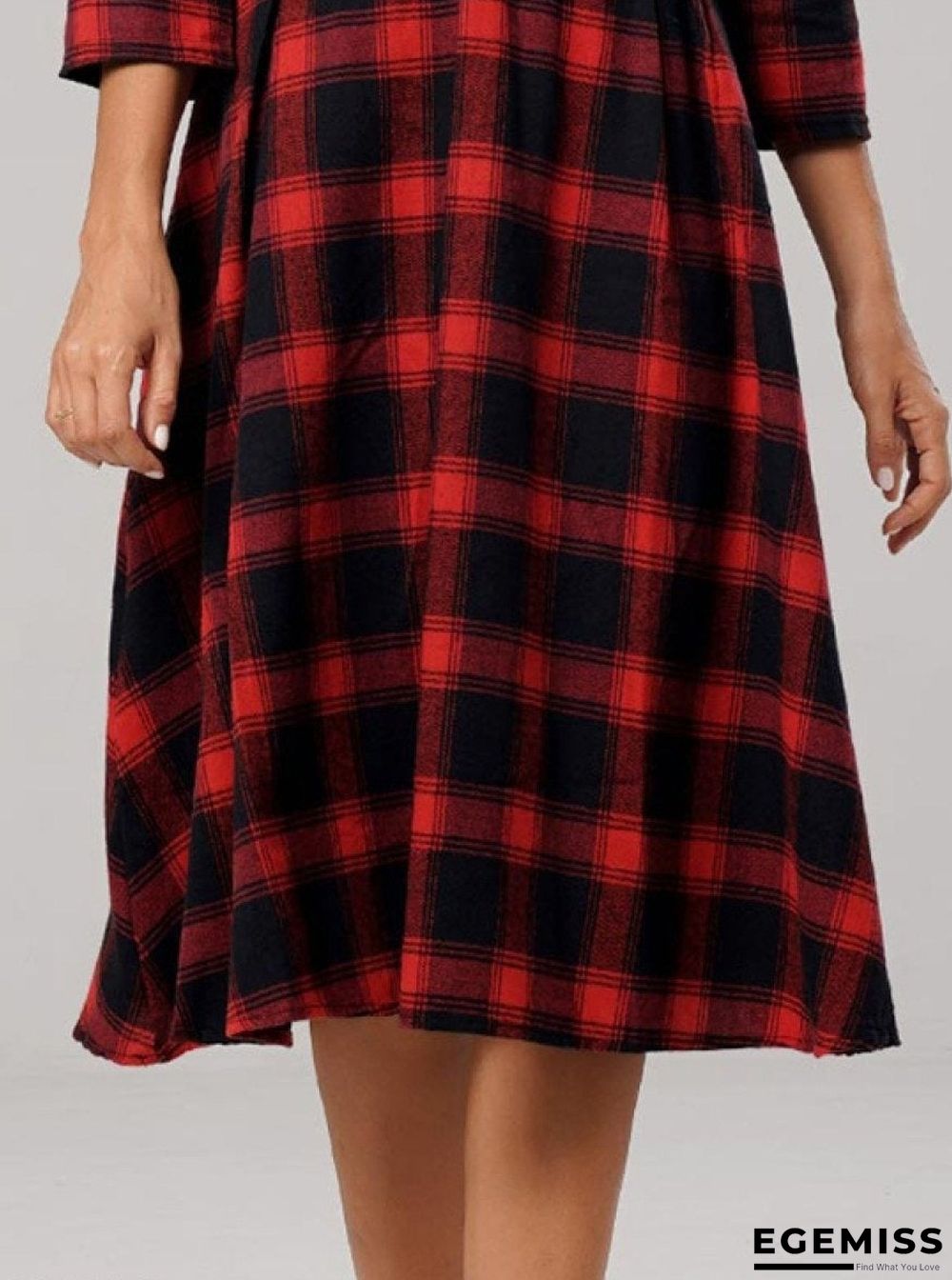 Casual Plaid Crew Neck Long Sleeves Shift Dress | EGEMISS